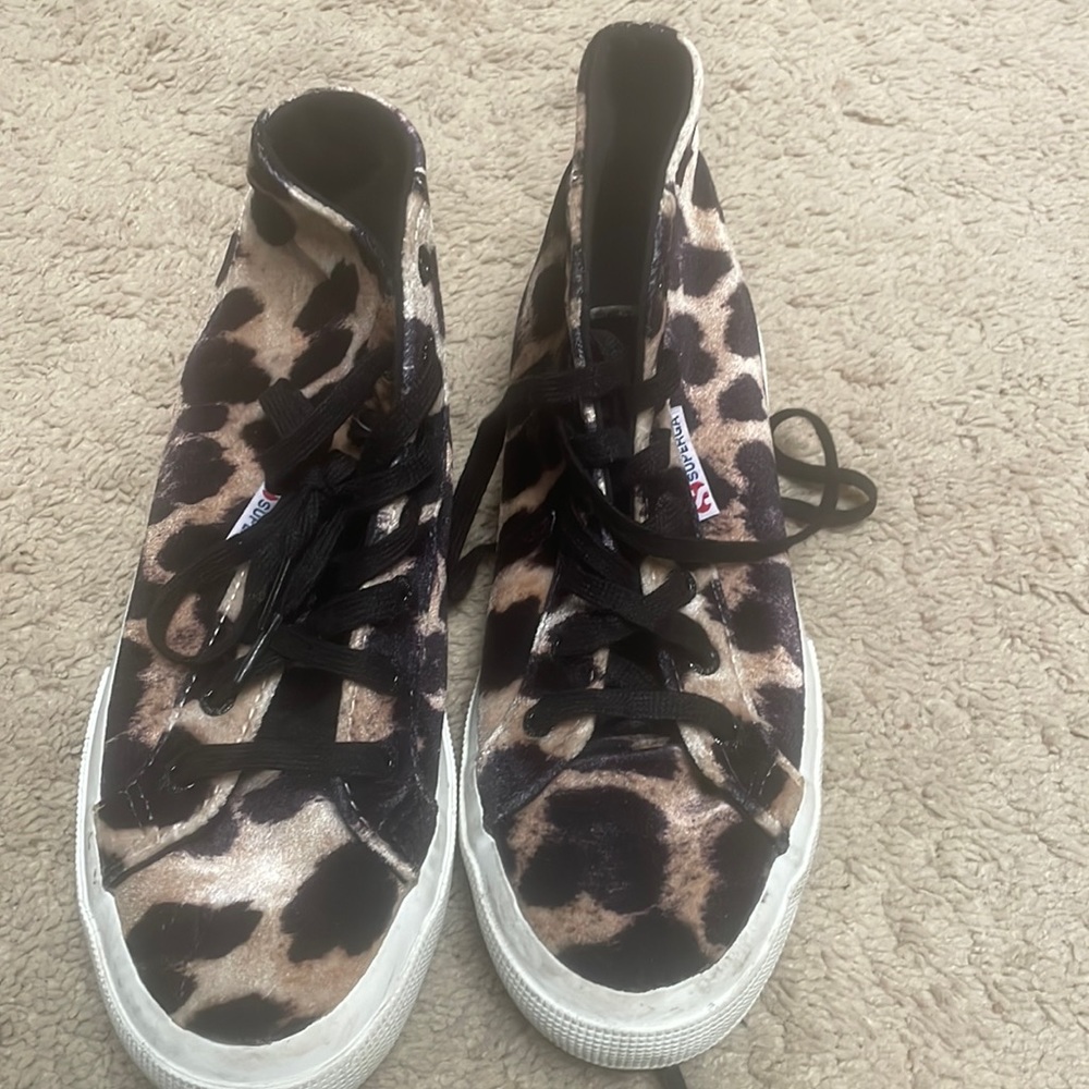 Leopard print barely worn Superga hightops